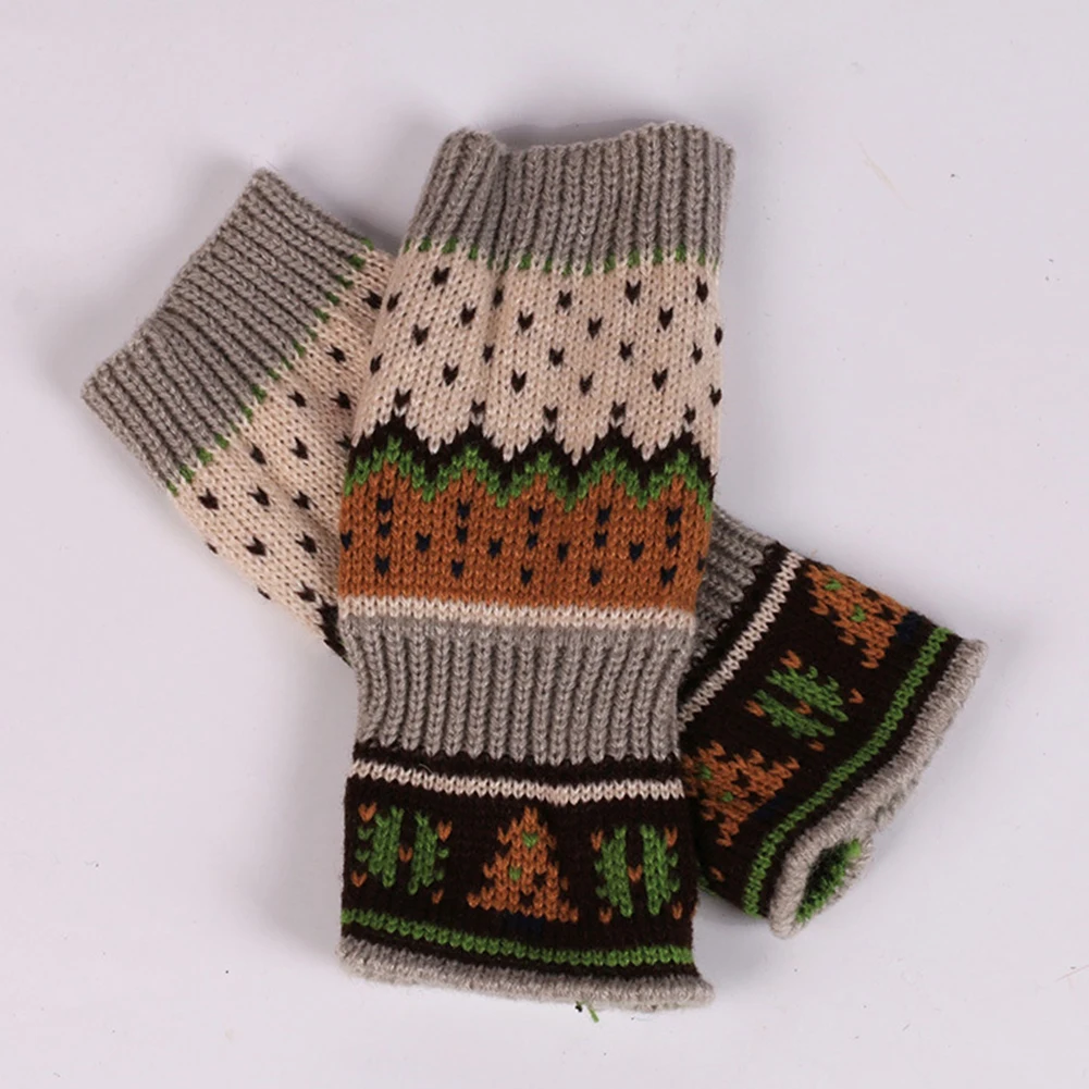 Красочные женские перчатки без пальцев вязаные теплые длинные на запястье