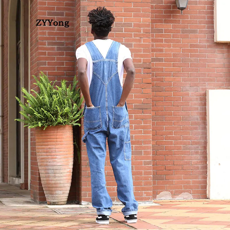 Men's Retro Loose Overalls Denim Bib Pants Fashion Pocket Jumpsuit Men Free Shipping Men's Jeans Men's Casual Fashion Bib