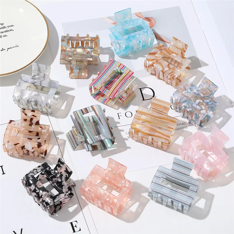 

Women Print Color Square Acrylic Hair Clip Crab Multiple Colorful Acetate Geometry Hair Claws For Girls Headwear