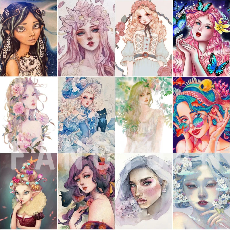

Full Square Round Portrait Artistic Diamond Painting Cartoon Princess Diamond Embroidery Handmade Pictures Home Decoration Gifts