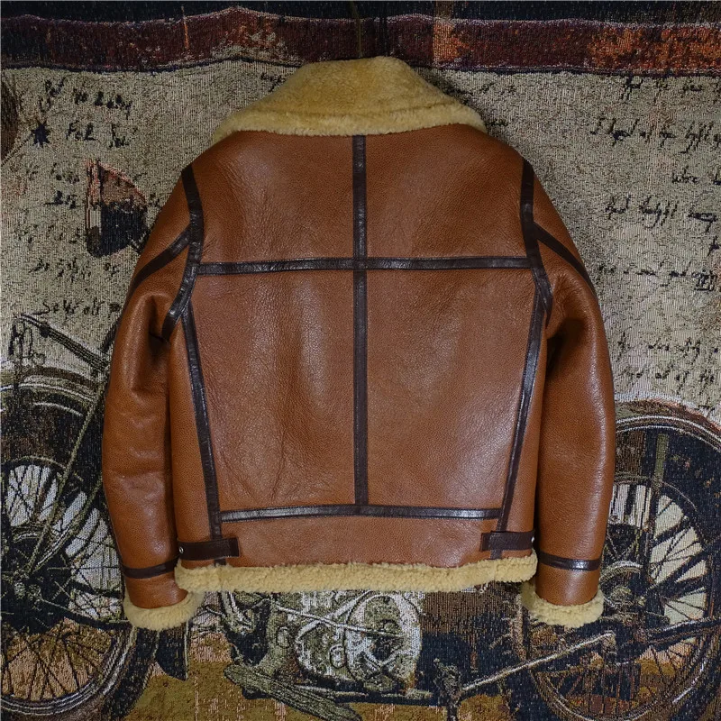 2022 коричневый военный стиль B3 бомбер из натуральной овчины пальто размера плюс 4XL