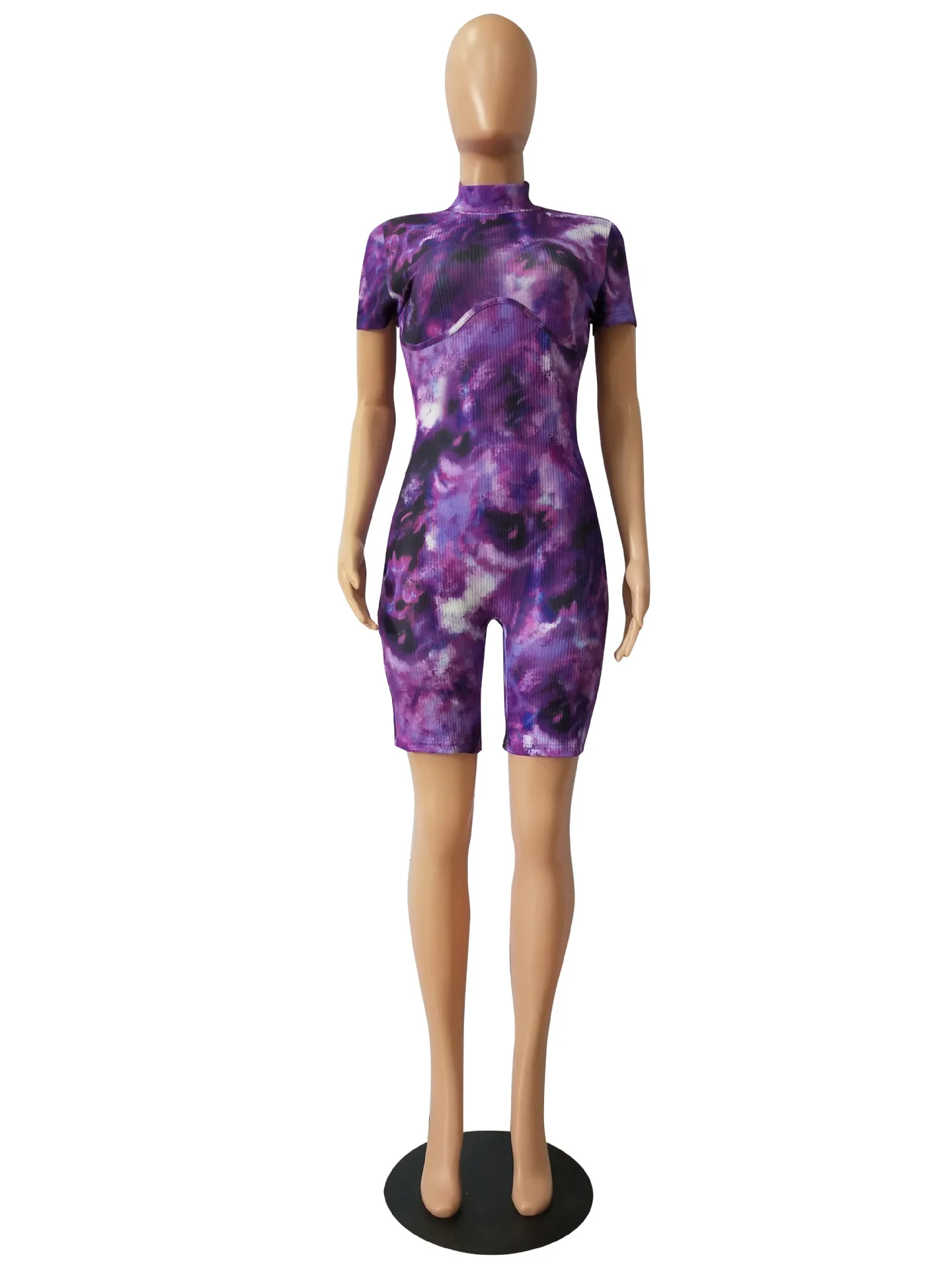 

2021 Summer New European and American Fashion Tie Dye Pit Print Slim One-piece Shorts