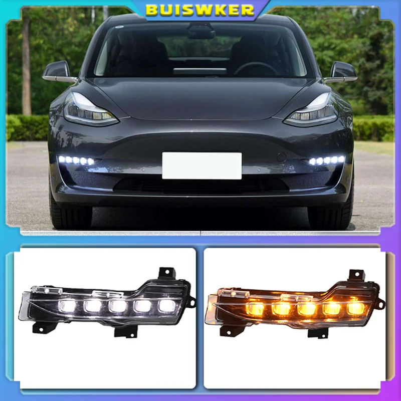 

1 Set For Tesla Model 3 2017 2018 2019 2020 2021 Car DRL Daytime Running Lights LED Daylight Fog lamp turn signal