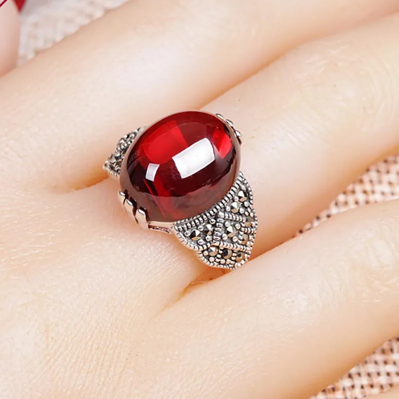Bague Ringen, новое созданное Гранатовое 925 пробы Серебряное кольцо, регулируемое для женщин, свадебное кольцо из красного драгоценного камня, подарок