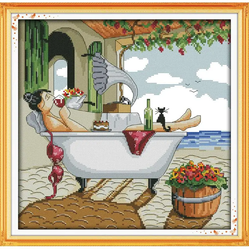 Enjoy Life Series Character Pattern Count Cross Stitch Set 14ct 11ct Needlework Embroidery Kit Home Decoration Painting | Дом и сад