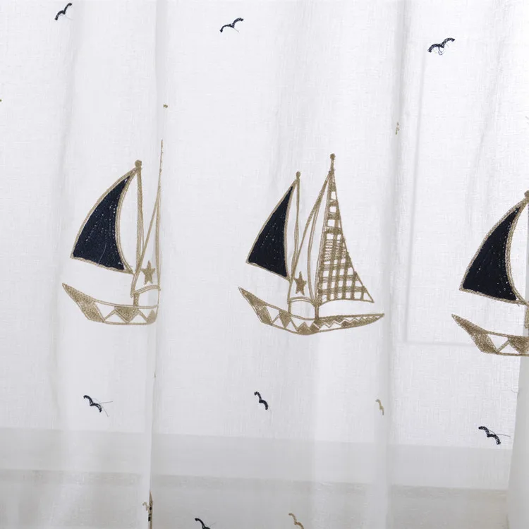 

Sailboat Embroidered Window Curtain, Custom Children's Room Curtains for Living Room Bedroom