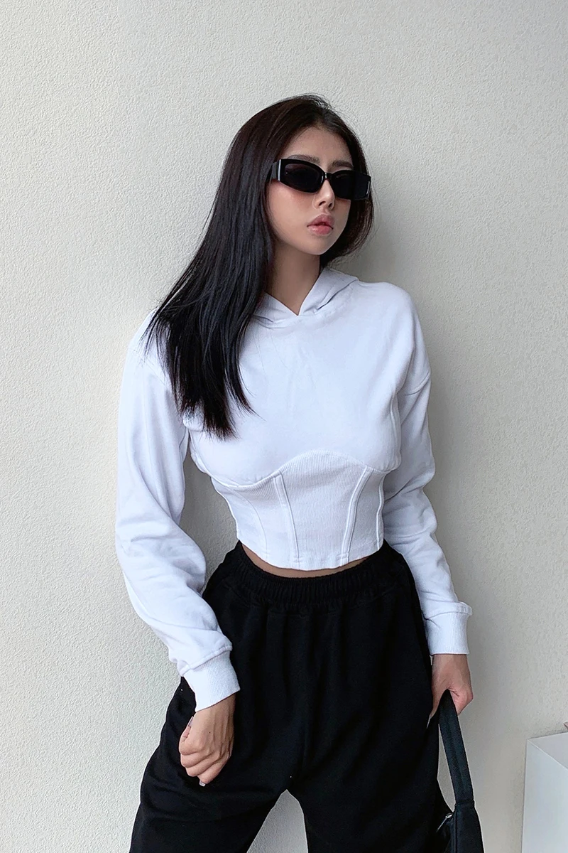

hoodies sweatshirt Woman long sleeve Corset pullover cropped crop