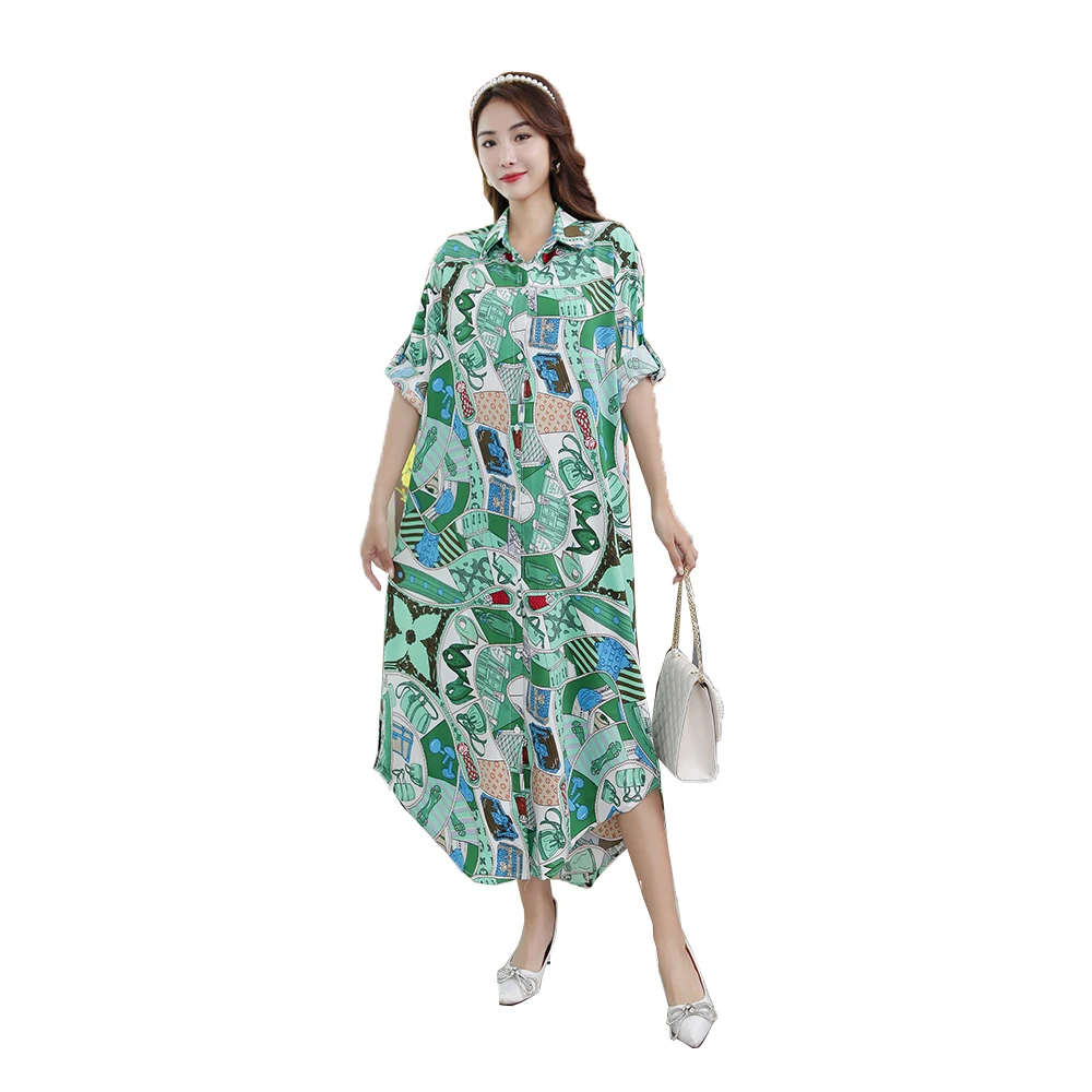 YOMING 2021 New Women Casual Floral-Print Shirt lapel Long style Chiffon Top