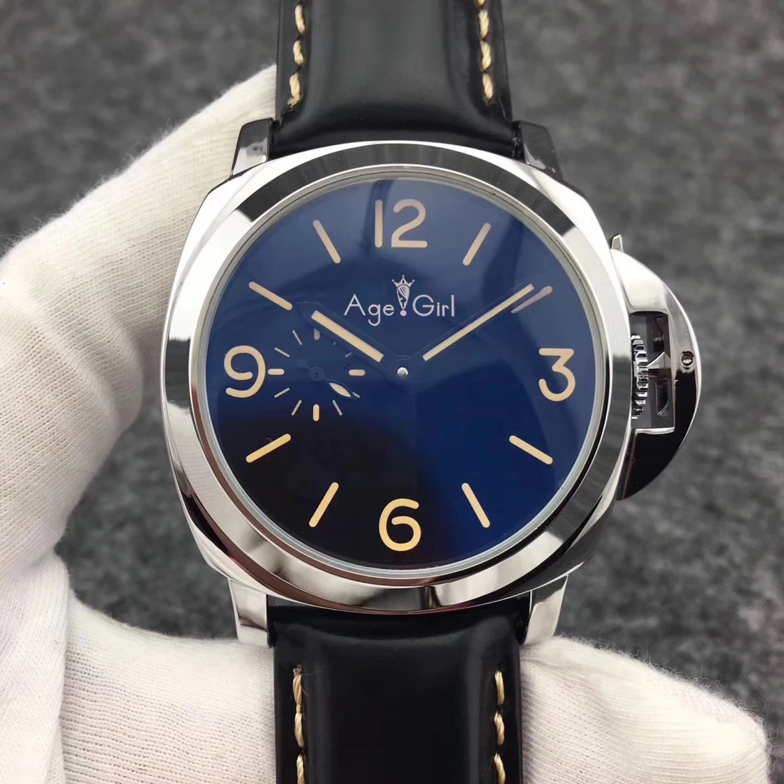 

44mm Classic New Men Automatic Mechanical Sapphire Stainless Steel Black Leather 1950 3 Days Luminous Green Number Watch