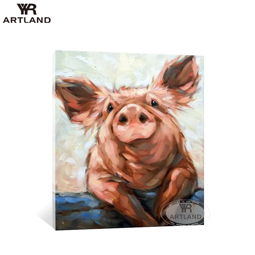 

Hand painted canvas oil painting abstract animal cute pig for wall home decoration art hanging picture for living room bedroom