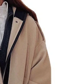 

2021 Autumn and Winter Hooded Loose Wool Coat Coat Female Milk Tea Color Stitching Sheepskin Cape Coat