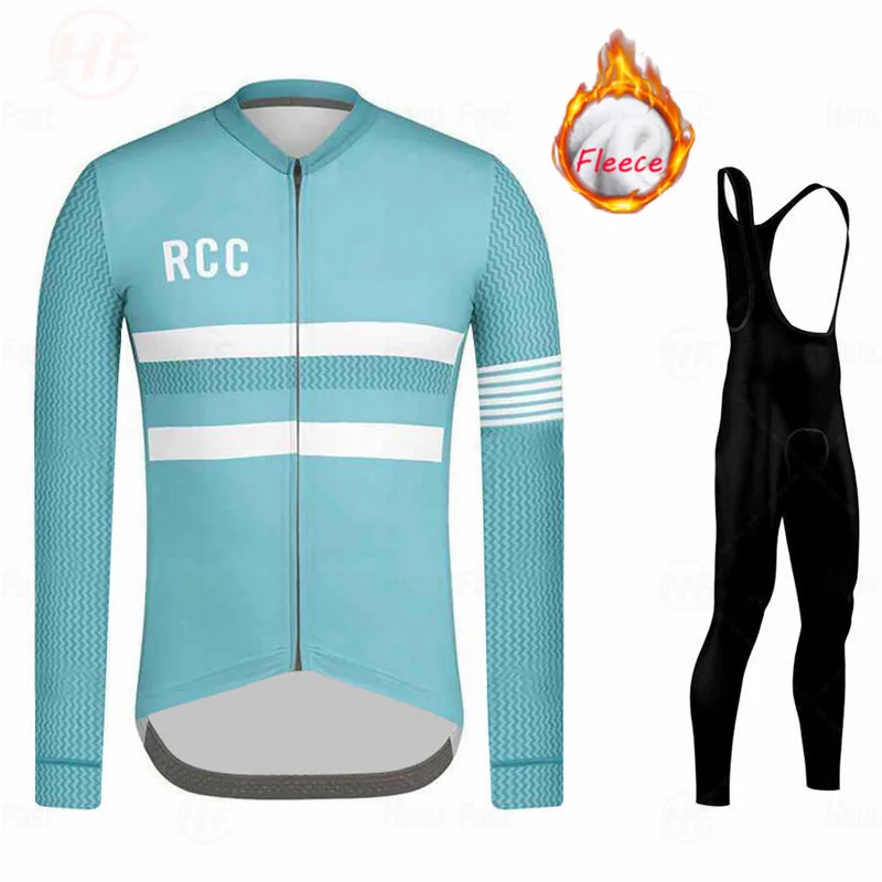 

RCC 2021 Long Sleeve Cycling Clothing Men Winter Jersey Set Bike Thermal Fleece Jacket Kit Team Outdoor MTB Ride Sports Wear