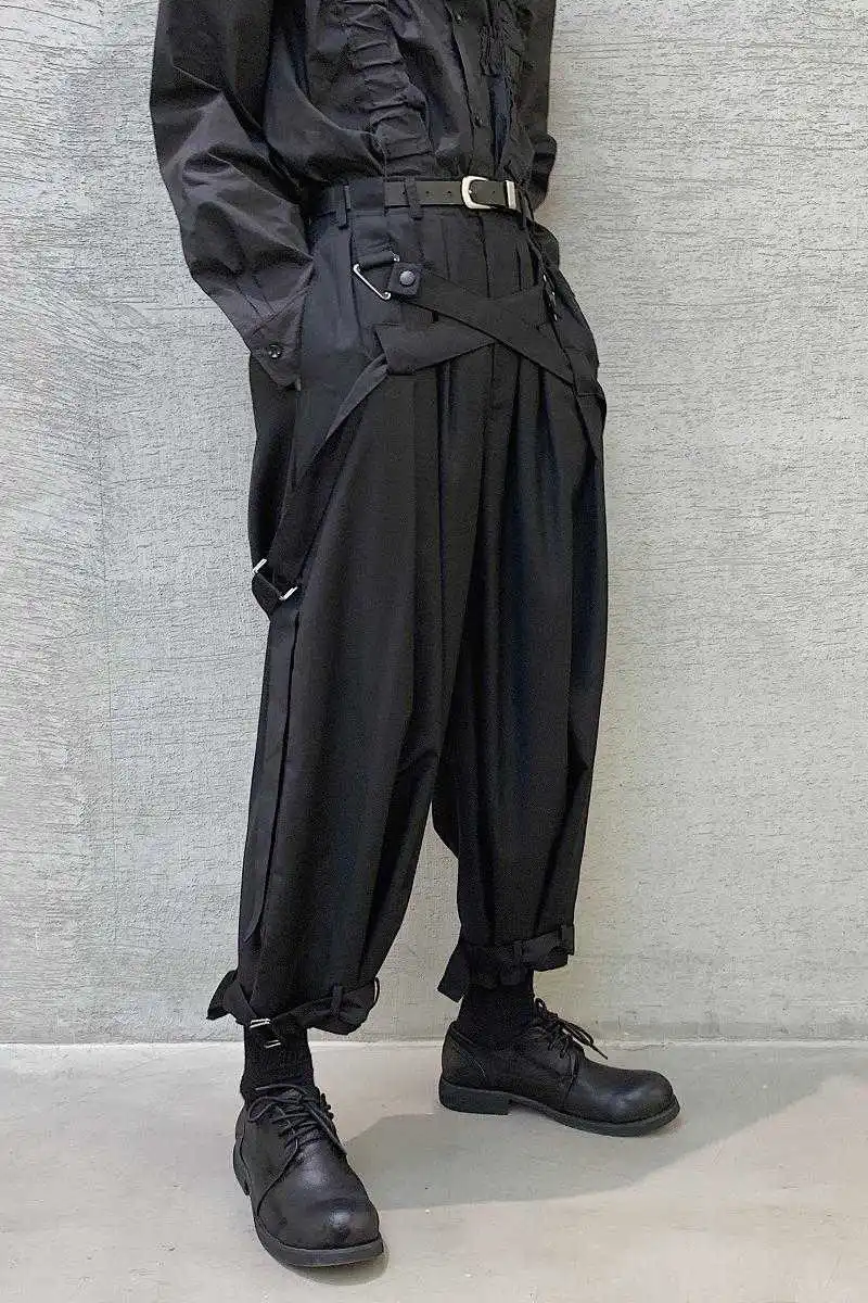

Trousers Men Yamamoto Vintage Loose Wide-leg Pants Nine Points Casual Personality Bandage Dance Performance Harem Pants