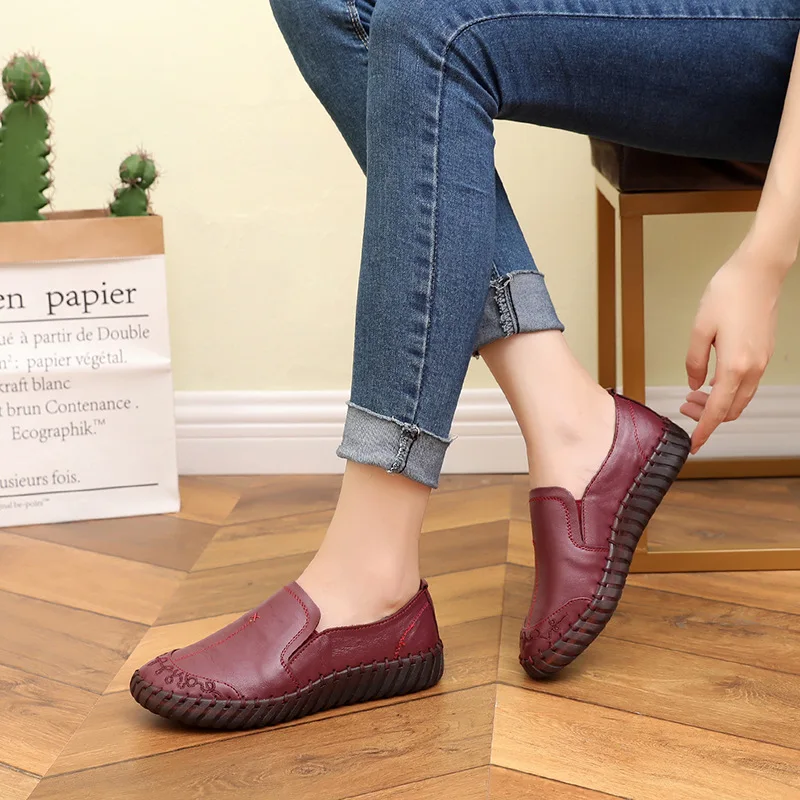 

Fashion folk-custom Women Shoes Genuine Leather Loafers Women Casual Shoes Soft Comfortable Shoes Women Flats 2021