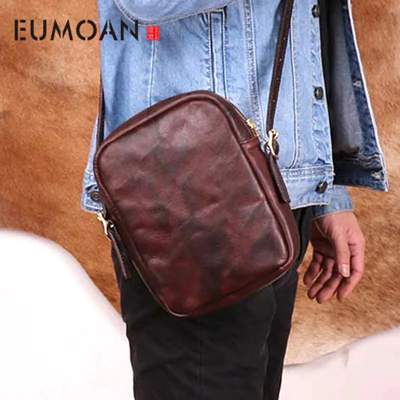 Винтажная повседневная мужская сумка через плечо из натуральной кожи