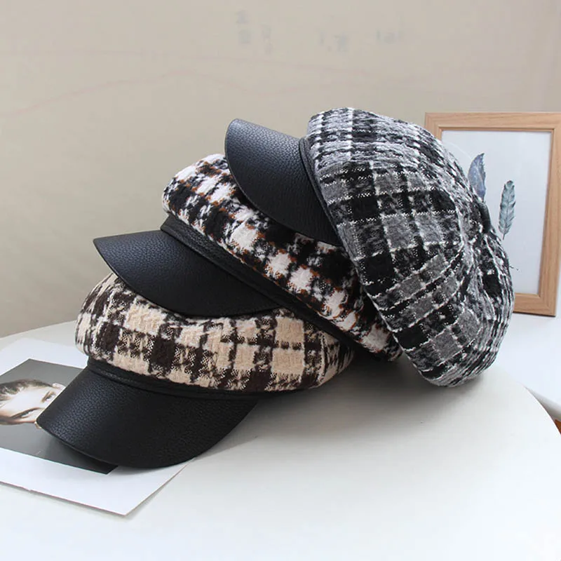Новая восьмиугольная шляпа Fibonacci для женщин ретро клетчатый берет повседневные