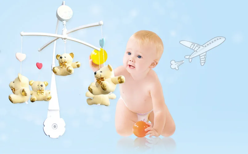

Baby Bed Bell Toy Holder White Rattles Bracket Mobile Crib Music Box Newborn Bell Crib Toy For 0-12 Month Baby