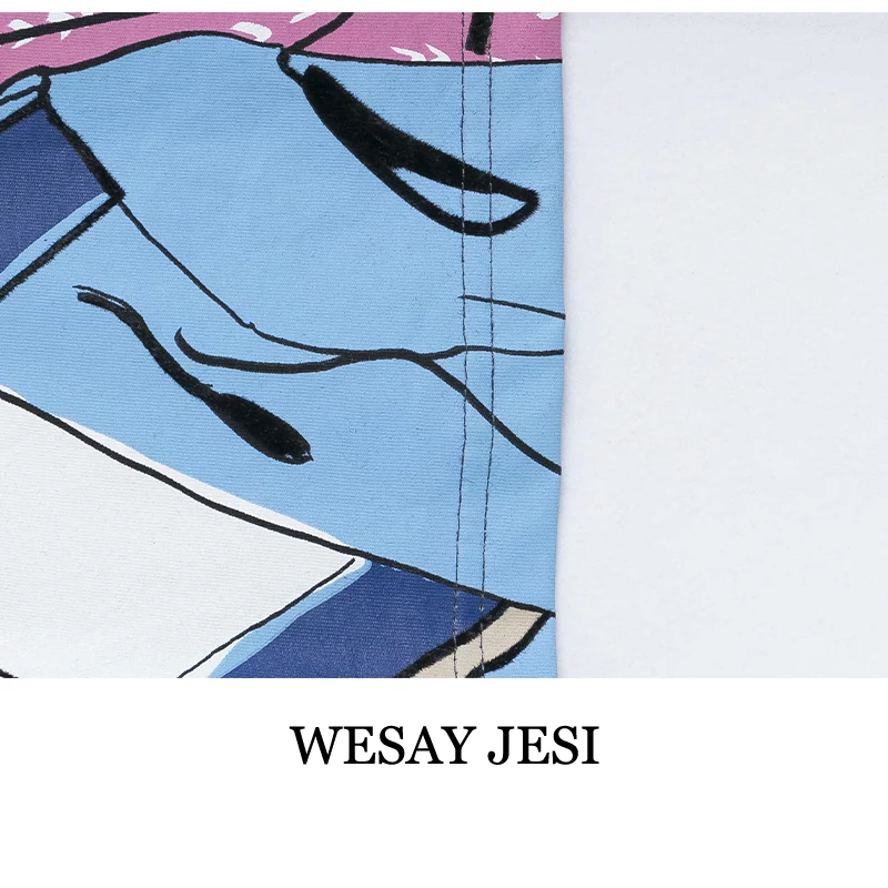 

WESAY JESI 2021 Summer Women Oversized T-Shirts With Short Sleeve Gray Round Neck Casual Fahion Cartoon Print Ladies Tops