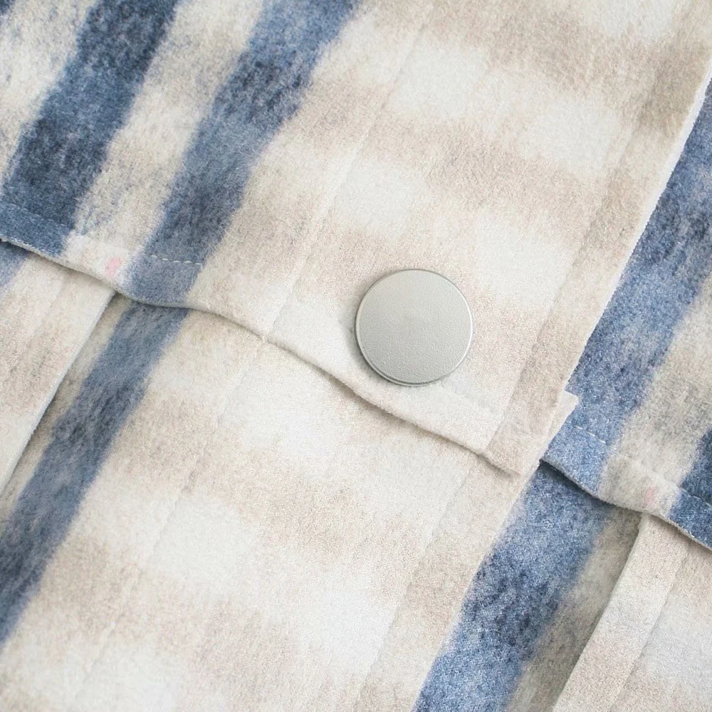 

Spring and autumn 2021 women's suede effect check collar button on long sleeve Pocket Shirts coat blouse