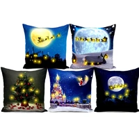 creative printed short plush pillowcase christmas eve lantern decorative cuhsion cover for living room sofa chair car