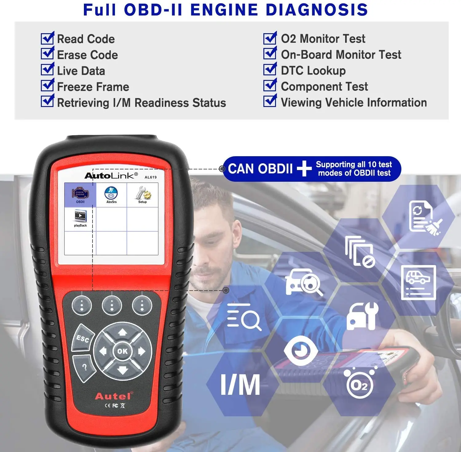 Autel AL619 OBD2 сканер диагностический инструмент для автомобиля считыватель кодов - Фото №1