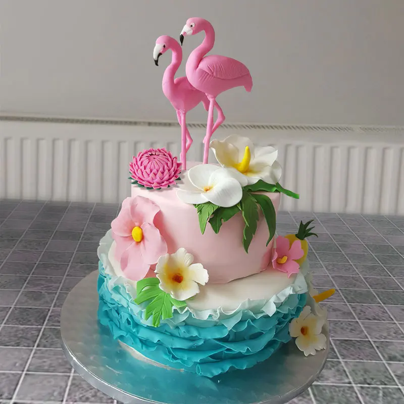 

Pink Flamingo Cake Topper Tropic Party Summer Flower Girl Birthday Wedding Deco Flamingo Gifts Hawaii Hawaiian Party Decor