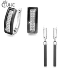 2 шт.компл. керамические серьги для женщин черные Серебристые прямоугольные серьги с сияющими кристаллами Модный комплект для женщин девушки подарок