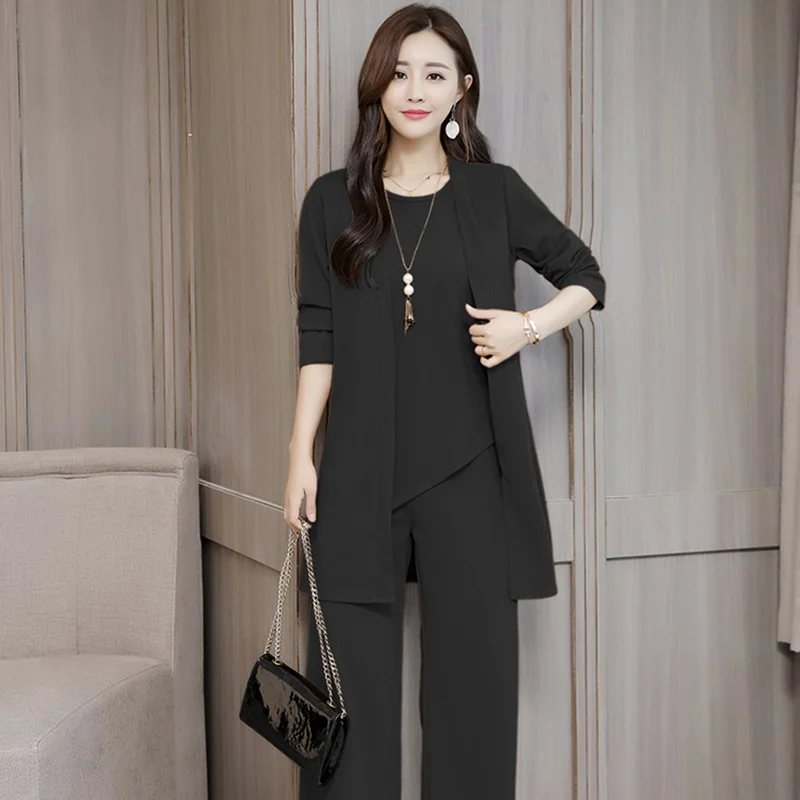 Plus Size 3 Piece Set Women Outfit Korean 2019 Autumn New Fashion Women'S Solid Pants Suits Elegant Woman L-5Xl OS235 |