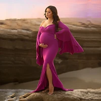 new maternity photography prop pregnancy long sleeve cotton chiffon maternity sexy strapless gown photo shoot pregnant dress