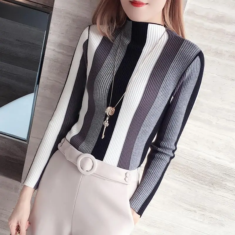 2021 осенне-зимний новый женский облегающий свитер с длинными рукавами и