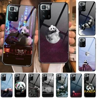 super cute panda tempered glass shell phone case for xiaomi redmi note 10 9s 8 7 6 5 a 10t pro 9t cover pre cases