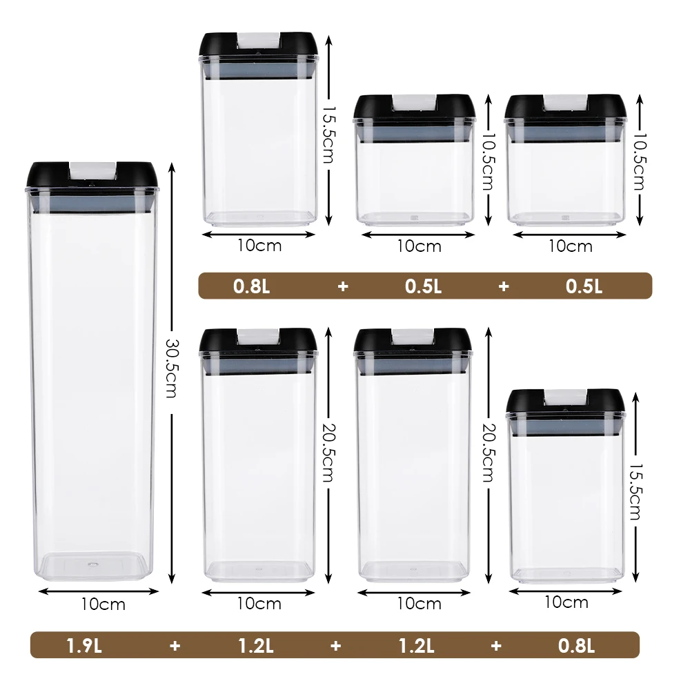 

7PCS PP Food Storage Container Set [Send 10 Sticker+1 Pen] Kitchen Multigrain Beans Storage Nuts Storage Jar Transparent Sealed