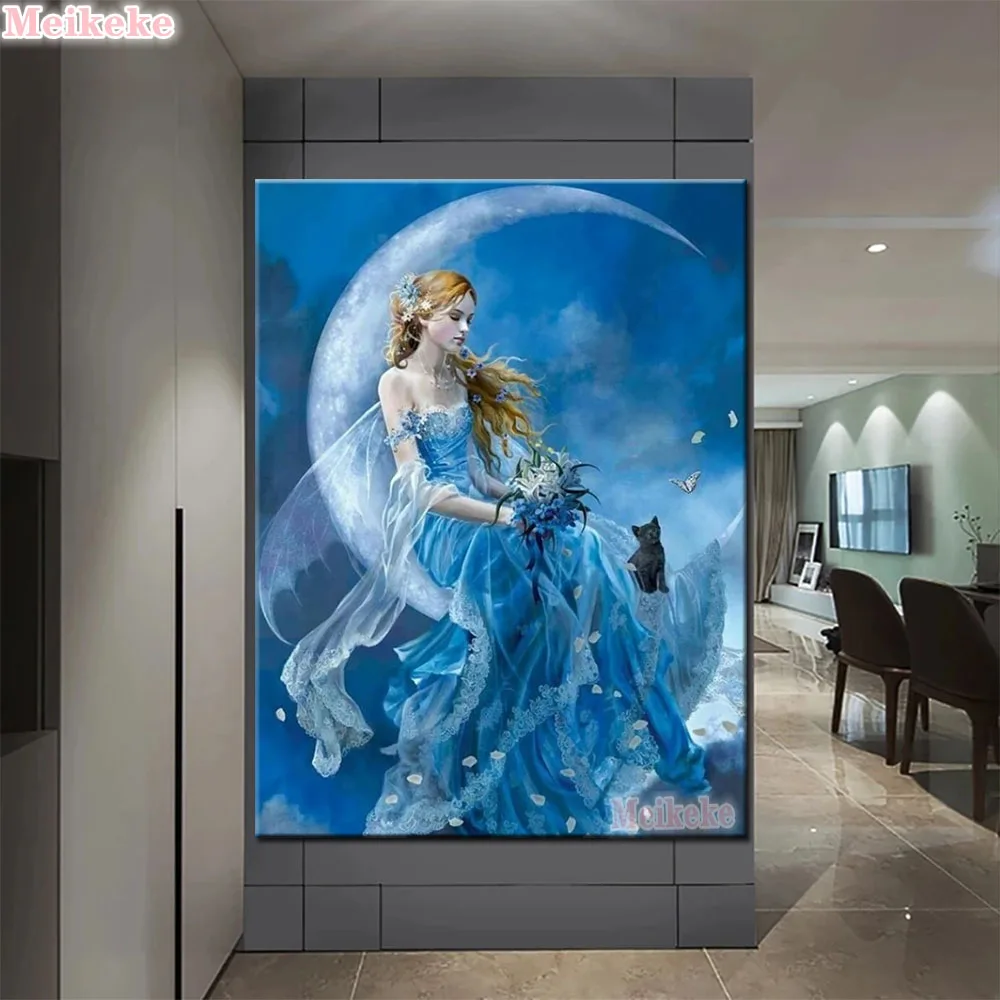 

Алмазная 5d-картина «сделай сам», полное покрытие, квадратная/круглая вышивка «луна фея», 3D Стразы, вышивка крестиком, подарок для домашнего ...