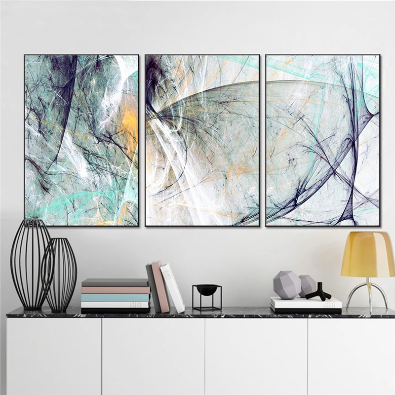 Абстрактная Картина на холсте в скандинавском стиле синего и серого цвета Постер