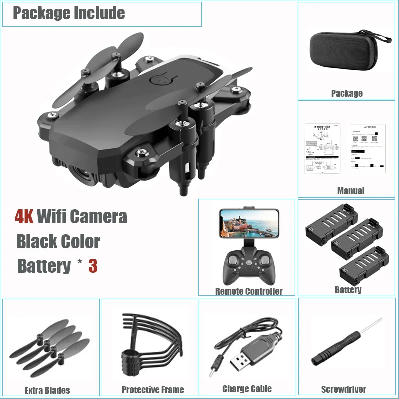 3 Bat 4K Cam Black Мини-Дрон 4K HD камера Wifi Трансмиссия квадрокоптера в реальном времени один ключ возврат RC вертолет Безголовый режим складной Дрон игрушки - Цвет: 3 Bat 4K Cam Black