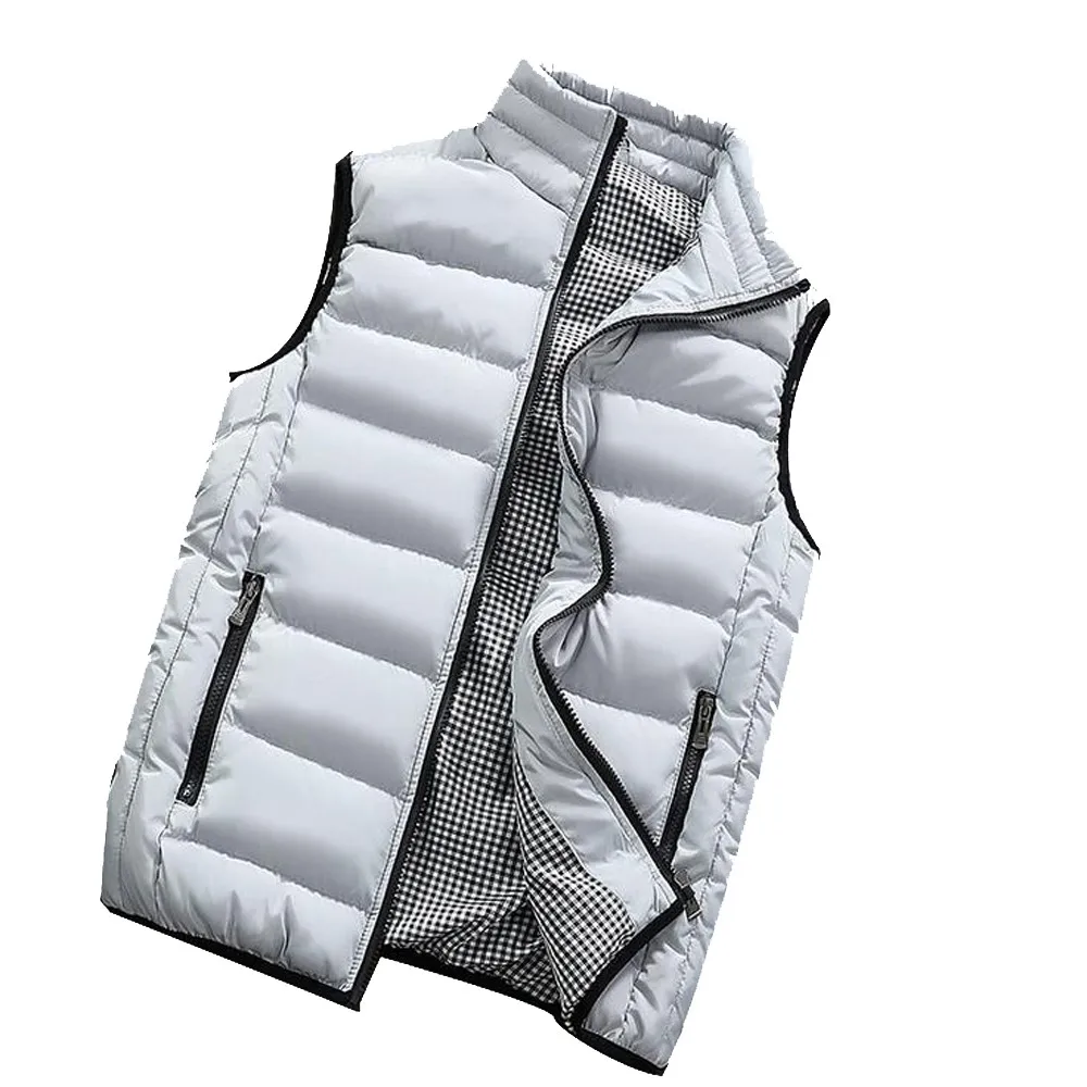 

Winter new men's solid color sleeveless quality brand men's standing collar warm thick jacket men's fashion casual Paka coat