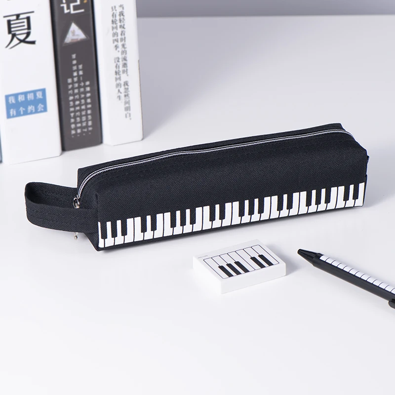 1PC Kawaii Music Pencil Case Piano Keyboard Large Capacity Square Canvas Pouch Bag Student Stationery Office School Gifts | Канцтовары