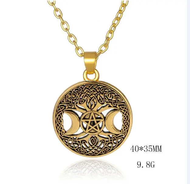 AA128357-1 Dawapara, Тройная Луна, богиня, Wicca, пентаграмма, волшебный амулет, ожерелье для женщин, дерево жизни, луна, винтажные подвески для ожерелий, ювелирные изделия - Окраска металла: AA128357-1
