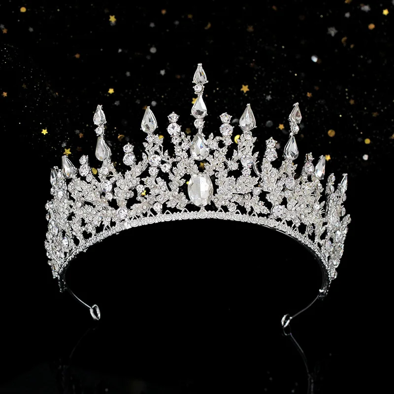 silver white stones HIMSTORY Роскошная трендовая полная кристалльная тиара из горного хрусталя большая корона Свадебная НЕВЕСТЫ королева головной убор Корона шампанское золото волосы Acces - Окраска металла: silver white stones