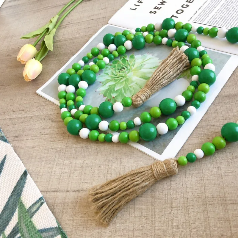 

Wedding Mother's Gift Wood Natural Holiday Garland Hanging Decor Wood Bead Decoration Holiday Decorations Country Home Decor