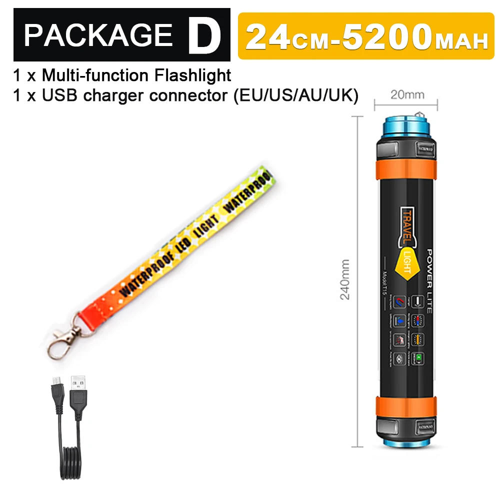 Package D 5200mAh Многофункциональный светодиодный светильник-вспышка, фонарь для кемпинга, светильник-палатка, лампа для работы, Предупреждение, перезаряжаемый светильник, водонепроницаемый - Испускаемый цвет: Package D 5200mAh