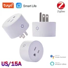 Tuya ZigBee Smart Plug нам 15A 110-250V Электрический таймер розетка Smart Home Беспроводной разъем совместим SmartLife с Alexa Google домашний помощник