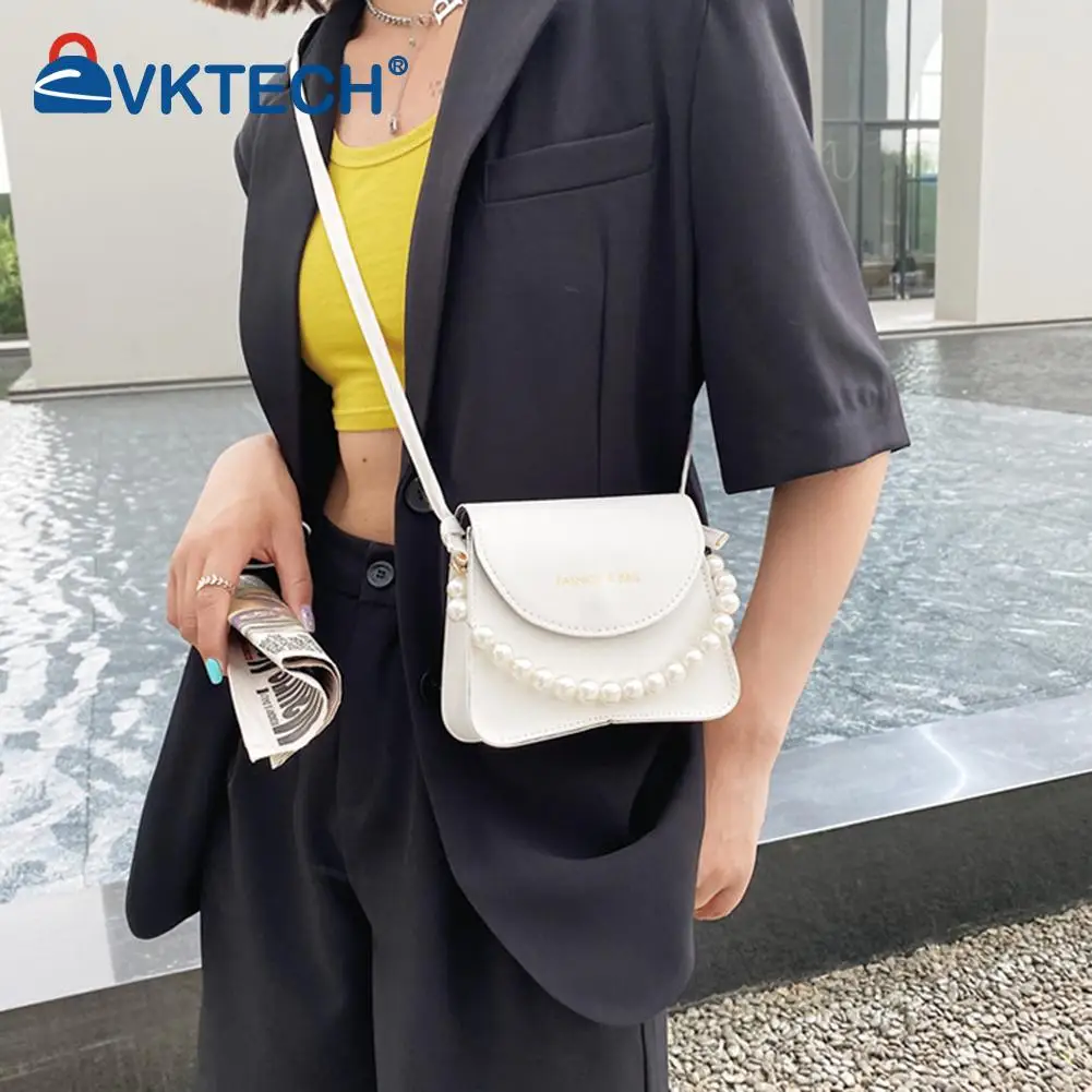 

Fashion Women PU Shoulder Bag Casual Pearl Pure Color Mini Flap Messenger Bags Women 2021 Pleated Female Handbag