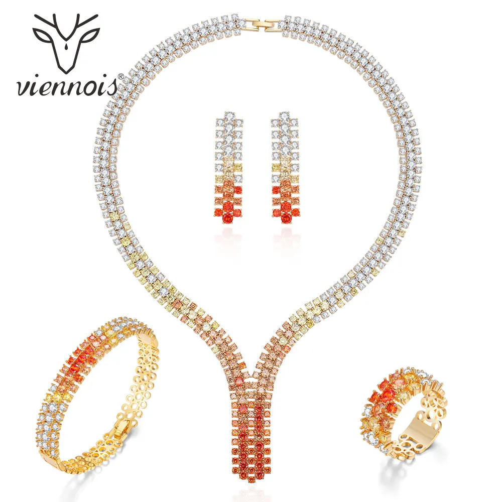 Viennois, новинка, Микс, красный, золотой цвет, циркониевое ожерелье, набор для женщин, геомертическое ожерелье, серьги, набор, вечерние ювелирные изделия
