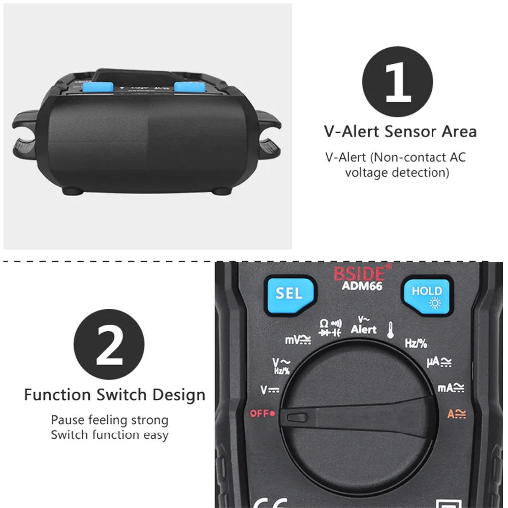 Мини цифровой мультиметр BSIDE ADM66 62 Автоматический диапазон True RMS DC/AC Напряжение