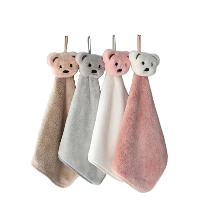 

4pcs Coral Velvet Hand Towel Bear Kitchen Hand Towel Bathroom Hanging Cleaning Hand Towel For Bathroom Kitchen Hand Cleaning