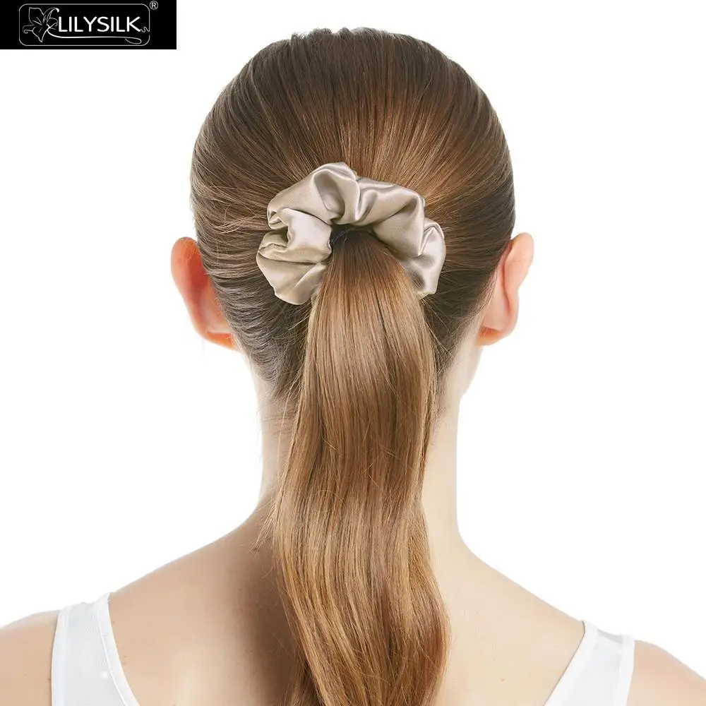 LilySilk Scrunchy Charmeuse Hair Bands Women 100 Pure Silk Head Rope Rubber Girl Accessories Soft Care Luxurious Free Shipping - Цвет: Taupe