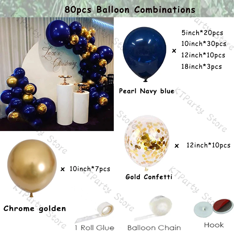 Globo de l&aacute;tex de aluminio para decoraci&oacute;n de fiesta de bautizo, arco de guirnalda de 80 piezas, color dorado y azul marino, para Baby Shower-1
