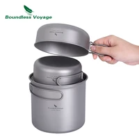 boundless voyage camping titanium pot pan set cookware set outdoor cup bowl lightweight kitchen cooking kit with folding handle