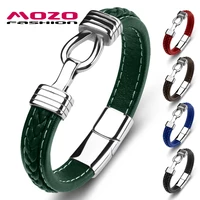 retro new mens bracelet genuine leather stainless steel charm women high quality fashion jewelry bangles green